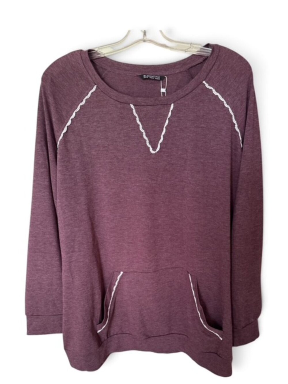 NWT Plus BloomChic Crew Pullover Sweatshirt Front Pockets Maroon Size 18-20